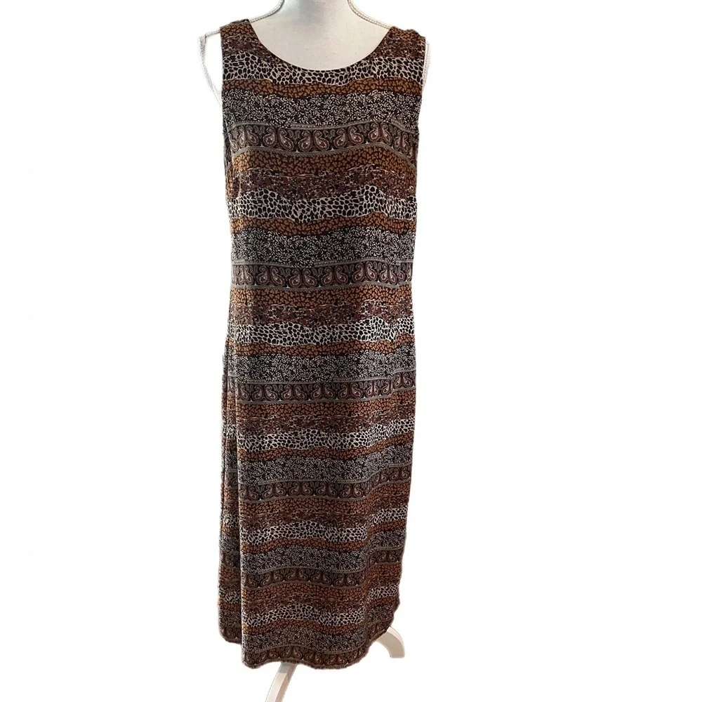 🔥🔥Studio 1 Brown Multi Print Sleeveless Sheath Dress Size 12